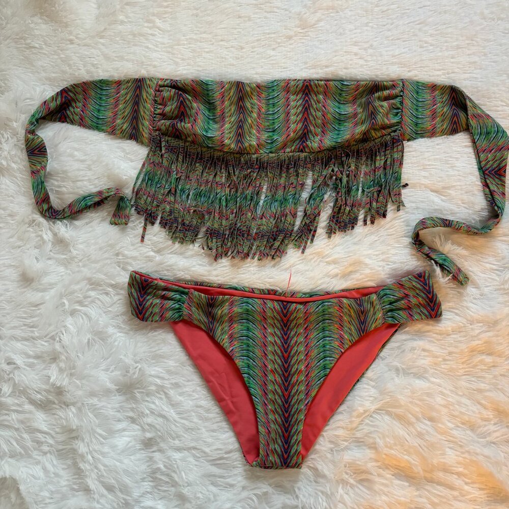 L*SPACE plumage fringe top and bottom bikini